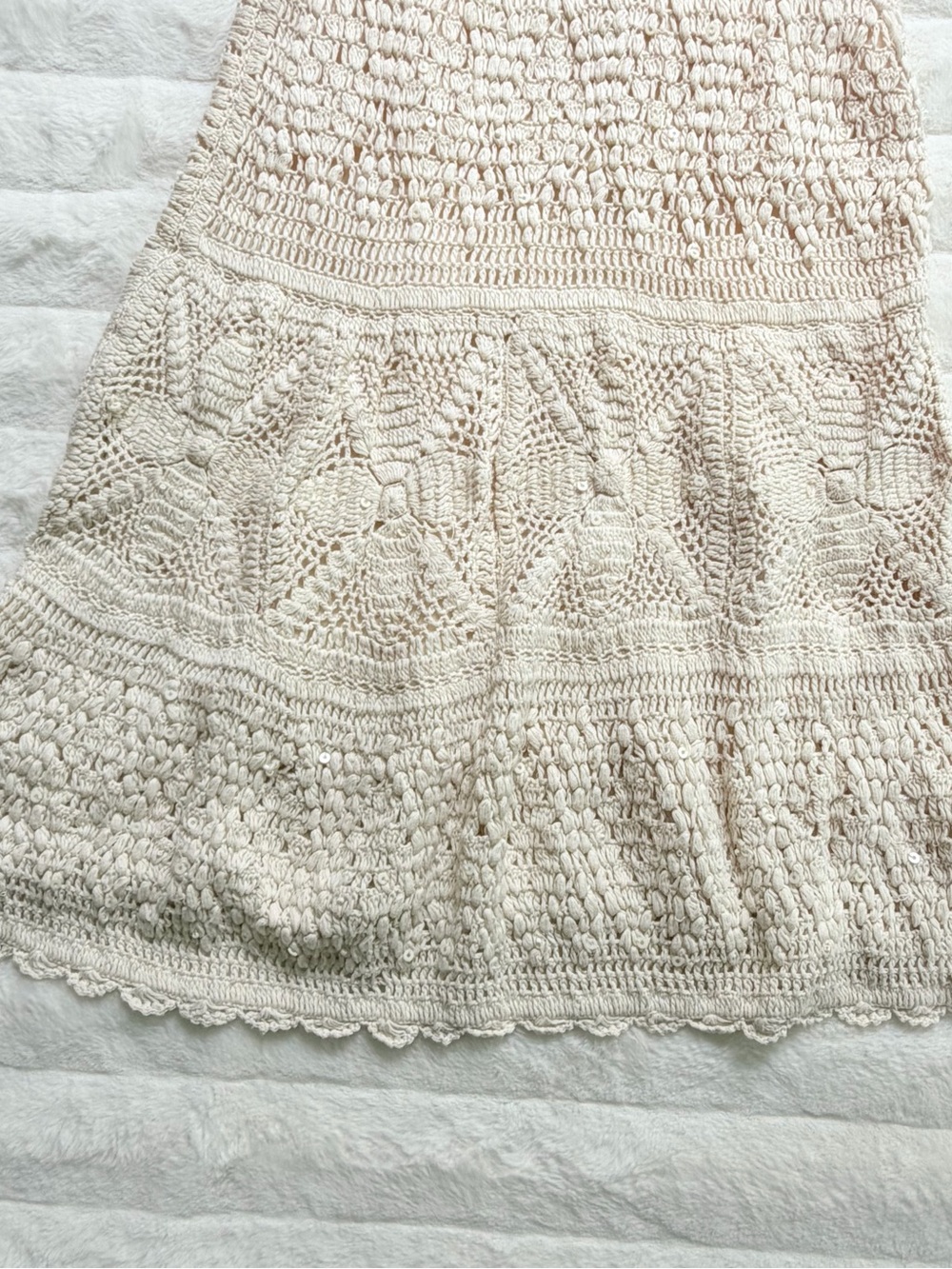 ZARA Limited Edition Ecru Sequin Crochet Knit Midi/Maxi Dress Boho Size S - Picture 5 of 16